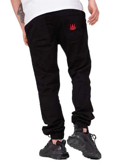 Spodnie Materiałowe Jogger Jigga Wear Crown Czarne / Czerwone