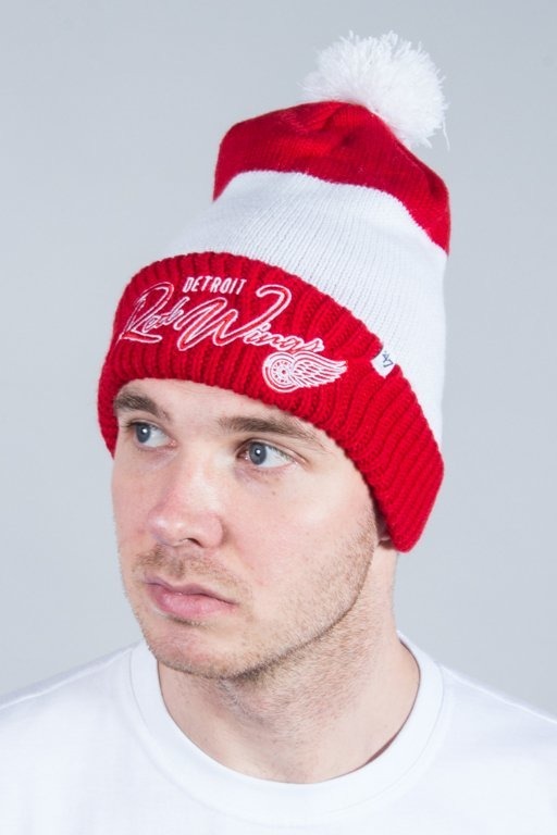 47 BRAND WINTER CAP HUSTLE CUFF KNIT WITH POM POM DETROIT RED WINGS